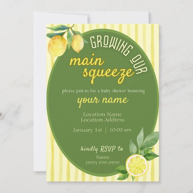 Invitación Main Squeeze Lemon Baby Shower Invite (Anverso)