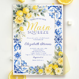 Invitación Main Squeeze Lemon Blue Tile Floral Bridal Shower 
