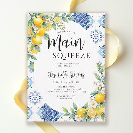 Invitación Main Squeeze Lemon Blue Tiles Summer Bridal Shower