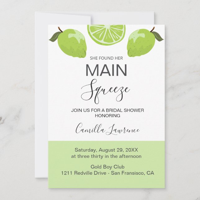 Invitación Main Squeeze Tropical Citrus Green Bridal Shower  (Anverso)