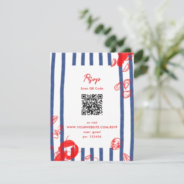 Invitación Maine Lobster Oysters Clama Boda de la Costa Este (Anverso de pie)