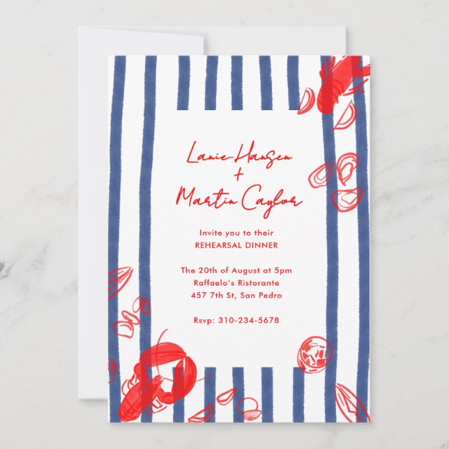 Invitación Maine Lobster Oysters Clama Ensayo Cena (Anverso)