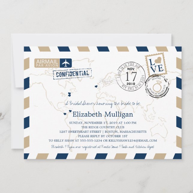 Invitación Maine + Massachusetts Airmail | Bridal Shower (Anverso)
