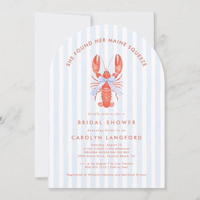 Invitación Maine Squeeze Coastre Lobster Bridal Shower (Anverso)