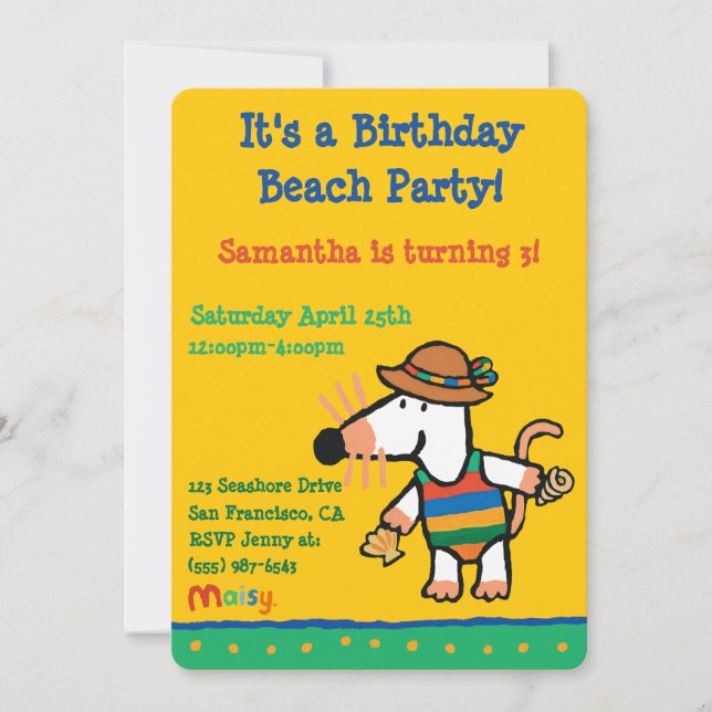Invitación Maisy con conchas Cumpleaños (Anverso)