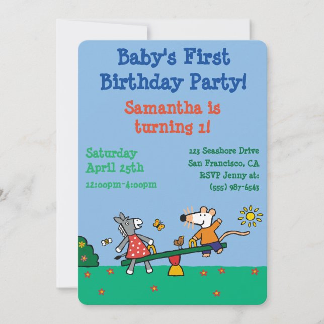 Invitación Maisy y Dotty Seesaw en el recreo (Anverso)