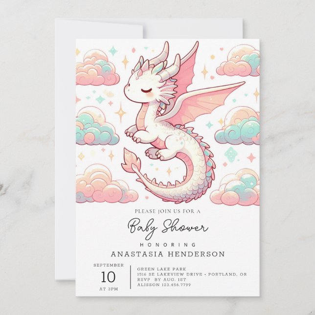 Invitación Majestic Adorable Dragon Baby Shower (Anverso)
