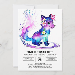 Invitación Majestic Chica digital Lobo Rosado Cumpleaños