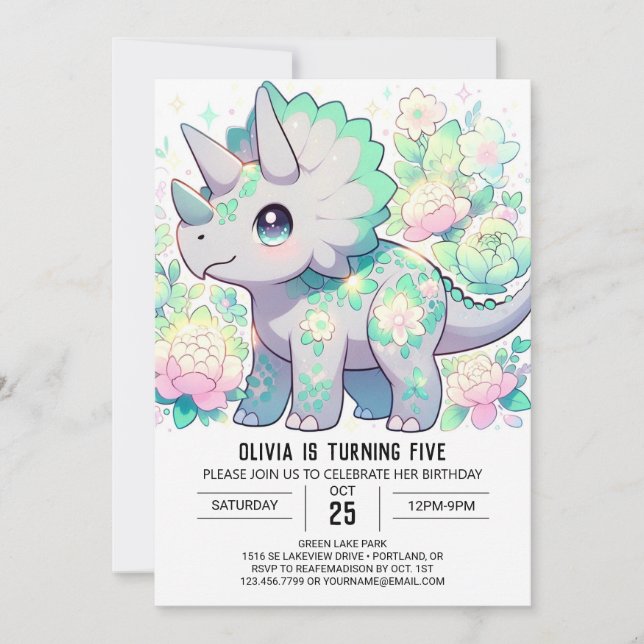 Invitación Majestic Chica Dinosaur Digital Birday (Anverso)