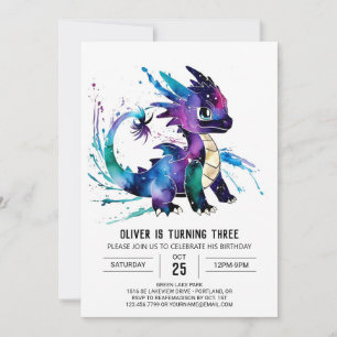 Invitación Majestic Cute Dragon Digital Boy Cumpleaños