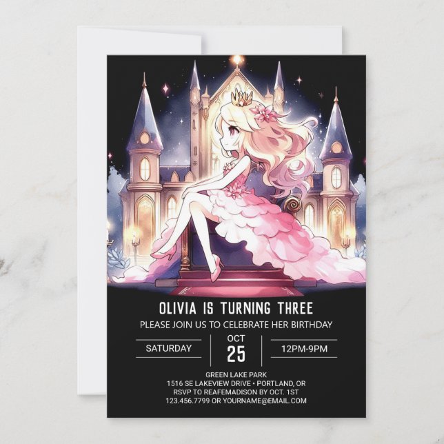 Invitación Majestic Cute Princess Birday (Anverso)