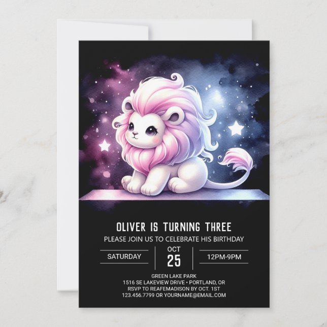 Invitación Majestic Dreamy Lion Birthday (Anverso)