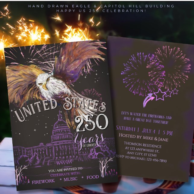 Invitación Majestic Eagle America 250 Years of Liberty Purple (Majestic Eagle America 250 Years of Liberty Purple Invitation)