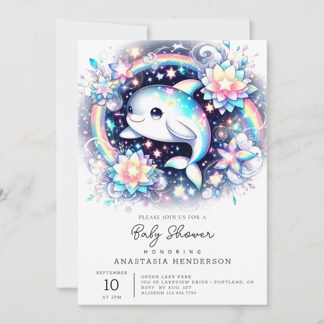 Invitación Majestic Elegant Dolphin Baby Shower (Anverso)