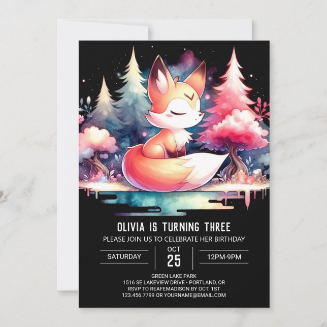 Invitación Majestic Fantasy Fox Birday digital (Anverso)
