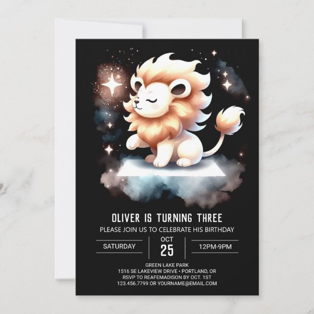 Invitación Majestic Fantasy Lion Birday (Anverso)