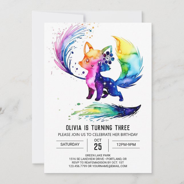 Invitación Majestic Forest Fox Digital Chica Cumpleaños (Anverso)