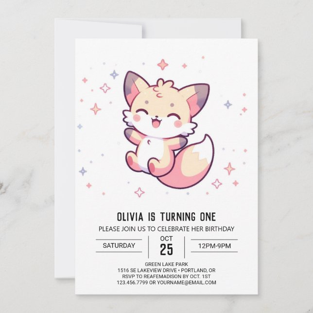 Invitación Majestic Fox 1er cumpleaños (Anverso)