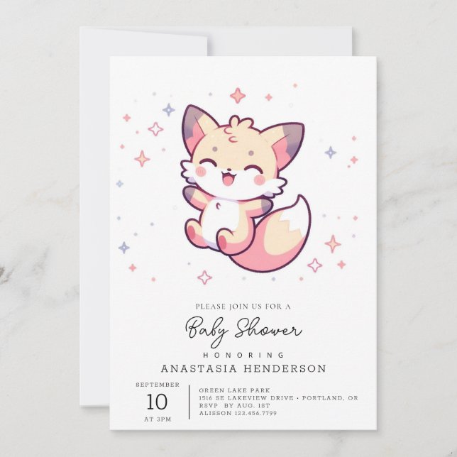 Invitación Majestic Fox Baby Shower (Anverso)