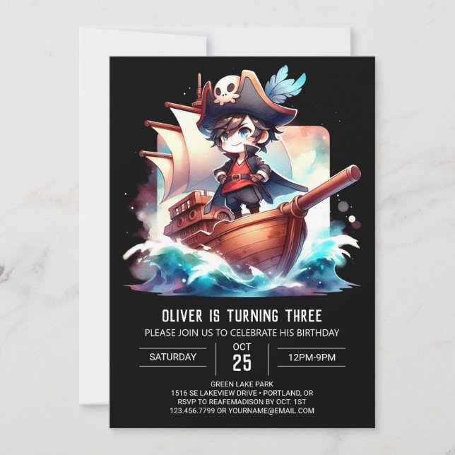 Invitación Majestic Fun Pirate Cumpleaños (Anverso)