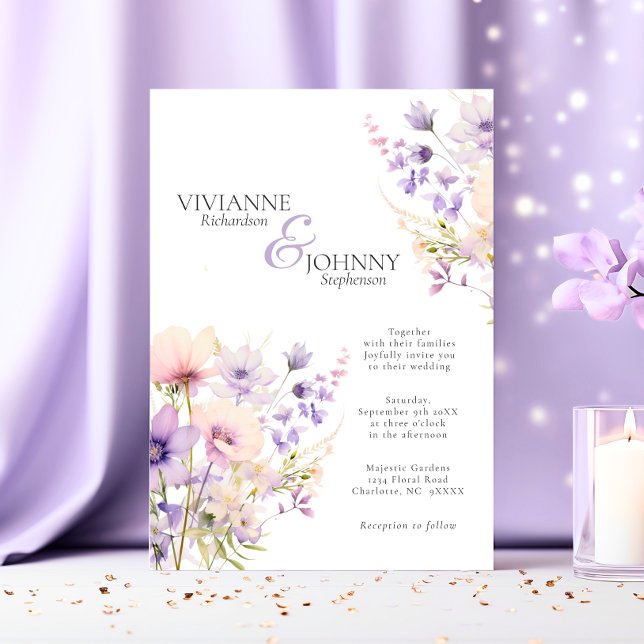 Invitación Majestic Garden Wildflowers Lavender Boda (Majestic Garden Wildflowers Lavender Wedding Invitation)