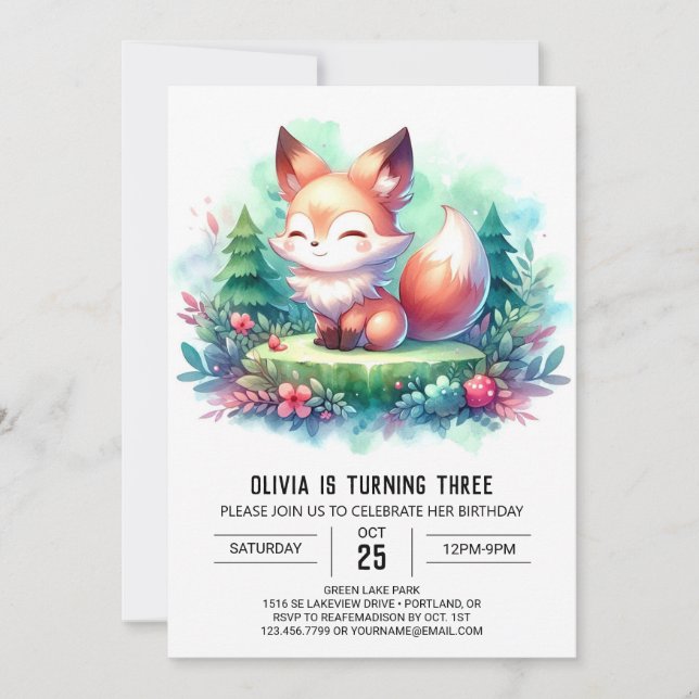 Invitación Majestic Little Fox Birday digital (Anverso)