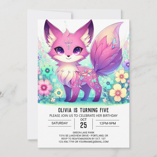 Invitación Majestic Magical Fox Digital Birday (Anverso)