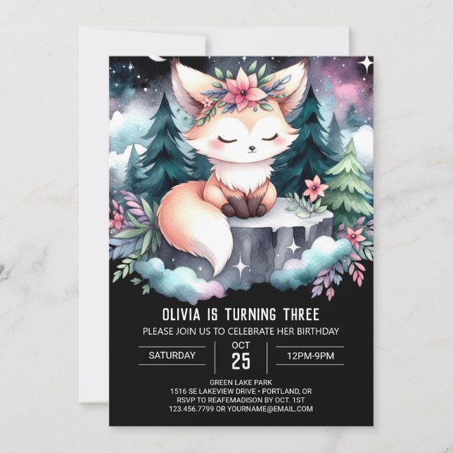 Invitación Majestic Minimalista cumpleaños de Fox (Anverso)