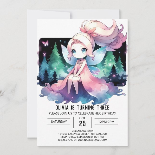 Invitación Majestic Minimalista Fairy Birday (Anverso)