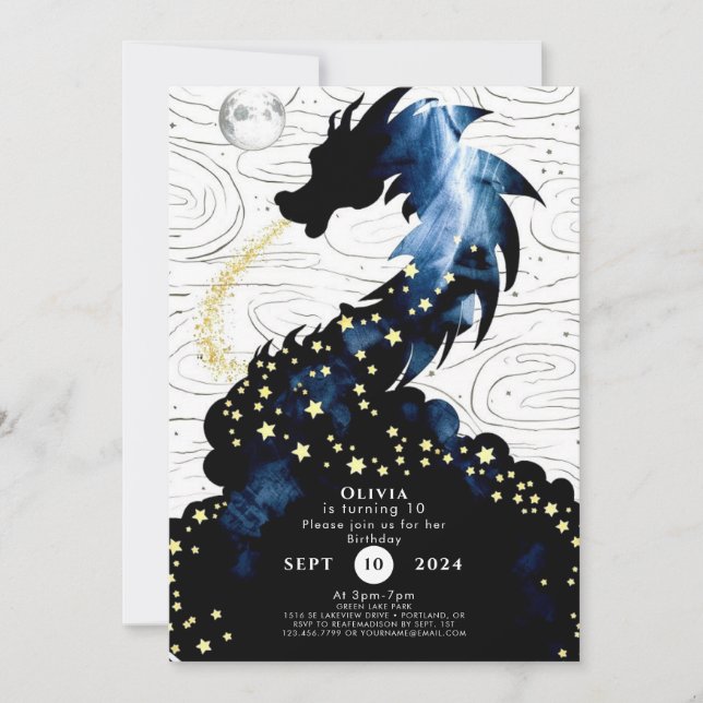 Invitación Majestic Mithical Dragon Birthday (Anverso)