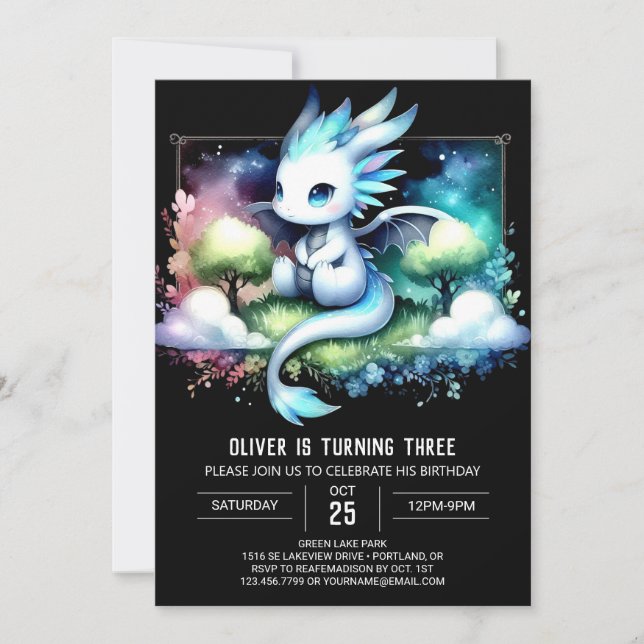 Invitación Majestic Moderno Dragon Birthday (Anverso)