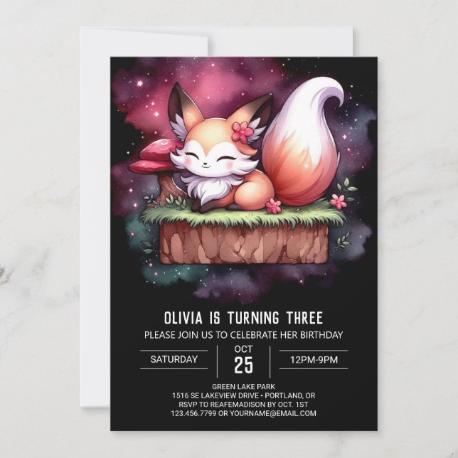 Invitación Majestic Moderno Fox Birthday digital (Anverso)