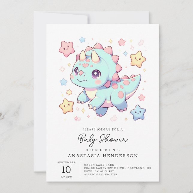 Invitación Majestic Personalizado Dinosaur Baby Shower (Anverso)
