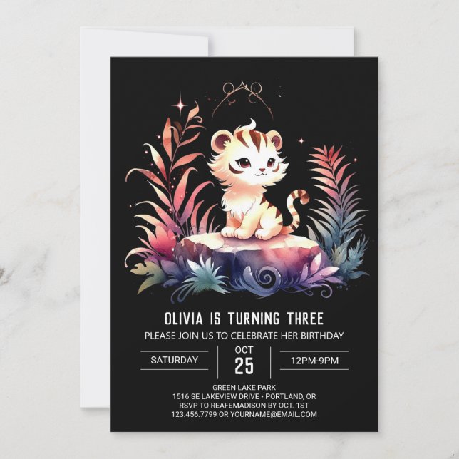 Invitación Majestic Personalizado Tiger Cumpleaños (Anverso)