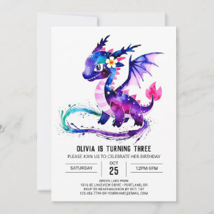 Invitación Majestic Purple Dragon Digital Chica Cumpleaños