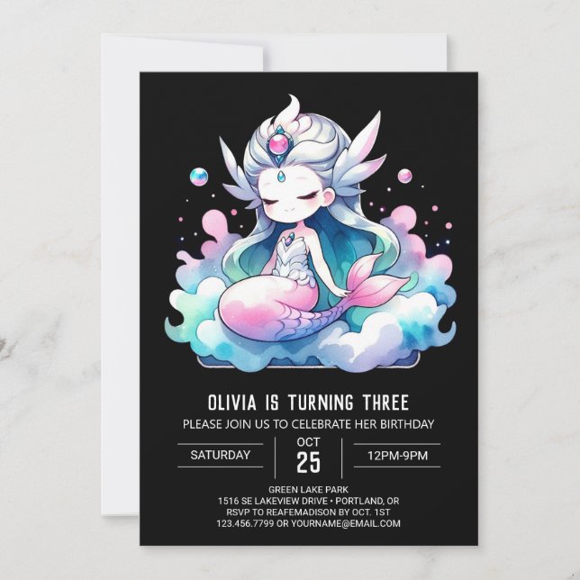 Invitación Majestic Simple Mermaid Cumpleaños (Anverso)