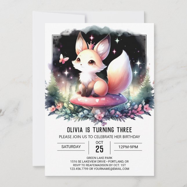 Invitación Majestic Sweet Fox Birthday digital (Anverso)
