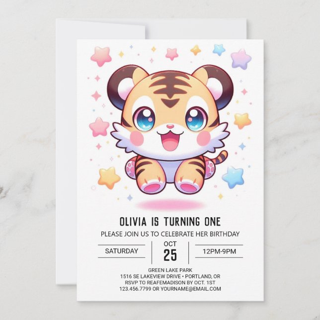 Invitación Majestic Tiger Primer cumpleaños (Anverso)
