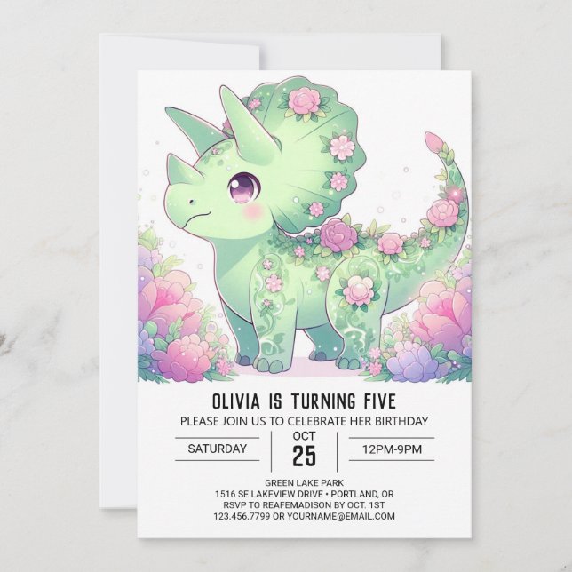 Invitación Majestic Triceratops Dinosaur Cumpleaños Digital (Anverso)
