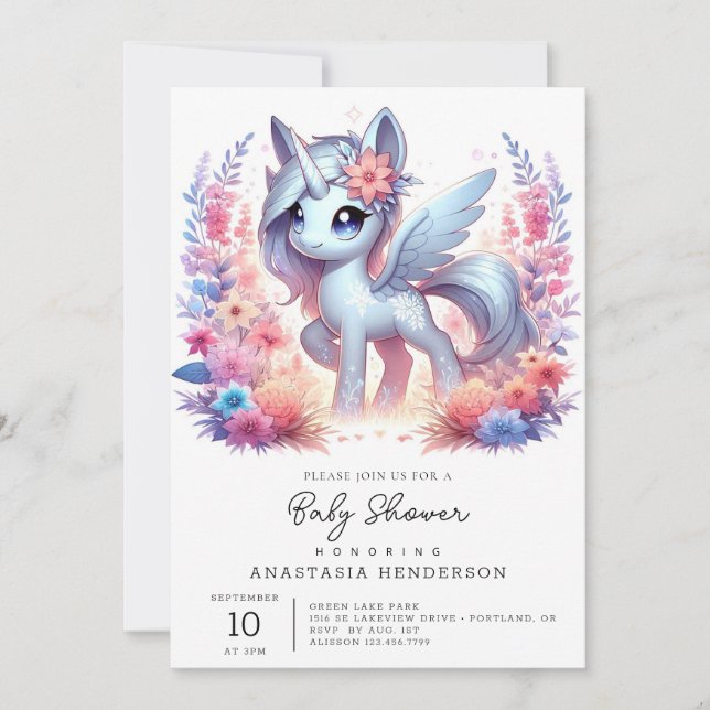 Invitación Majestic Unicorn Baby Shower (Anverso)