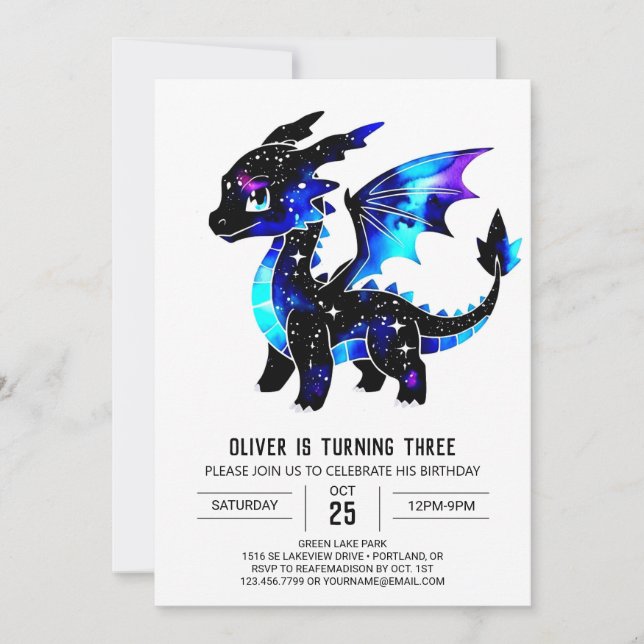 Invitación Majestic Watercolor Dragon Digital Boy Cumpleaños (Anverso)