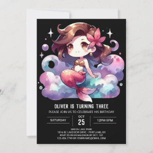 Invitación Majestic Watercolor Mermaid Cumpleaños