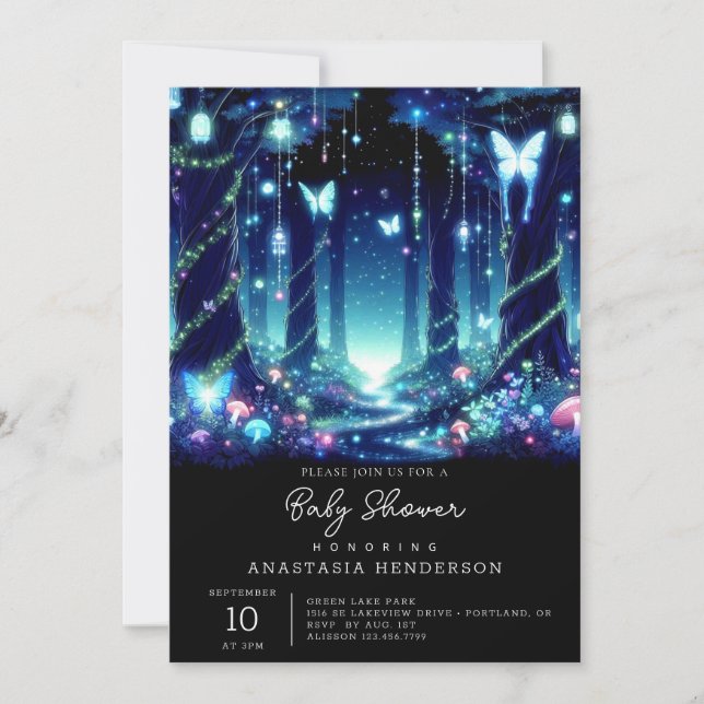 Invitación Majestic Whimsical Enchant Forest Baby Shower (Anverso)