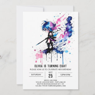 Invitación Majestic Whimsical Ninja Digital Chica Cumpleaños