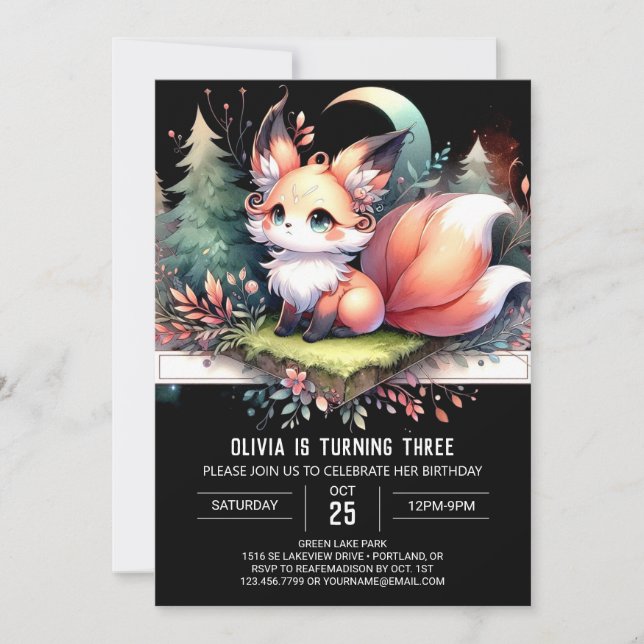 Invitación Majestic Whimsy Fox Birday digital (Anverso)