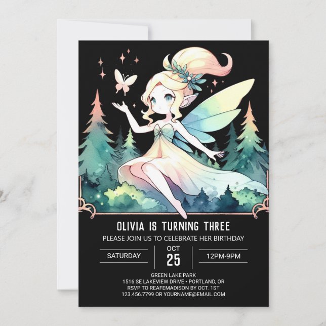 Invitación Majestic Woods Fairy Birday (Anverso)