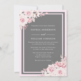 Invitación Majestuoso Boda de color de agua floral gris y Rub