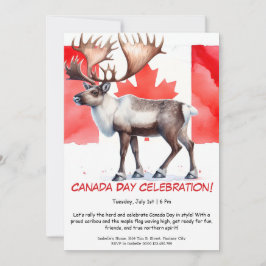 Invitación Majestuoso Caribú y Bandera Canadiense | Día de Ca