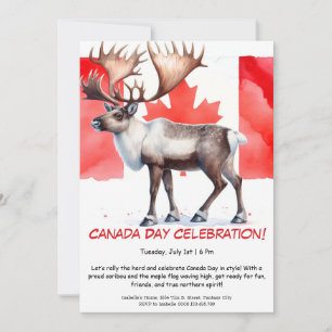 Invitación Majestuoso Caribú y Bandera Canadiense Día de Ca