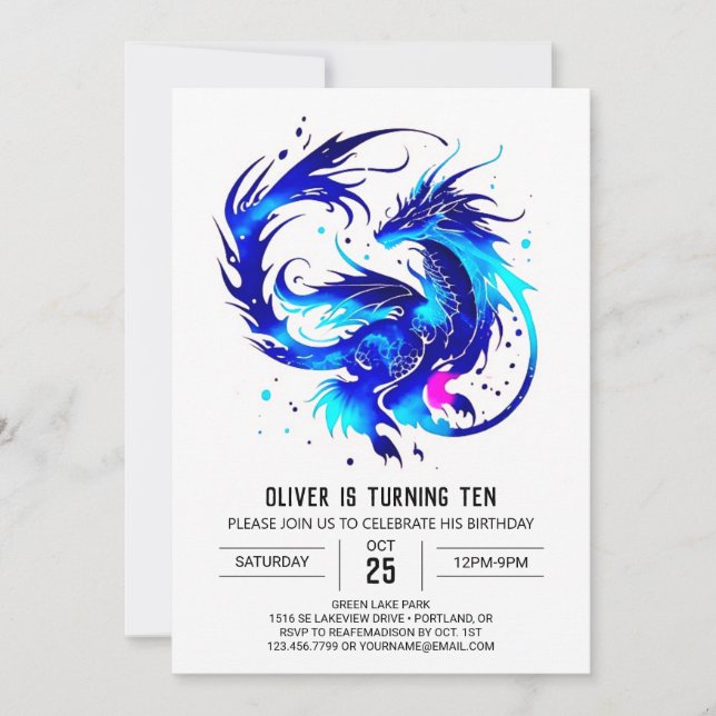 Invitación Majestuoso Dragón Respirador de Fuego Cumpleaños (Anverso)
